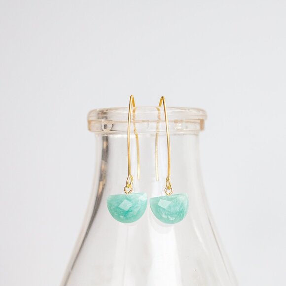 Amazonite Threader Earrings Gold Threader Earrings Waterproof Hypoallergenic - Picture 1 of 10